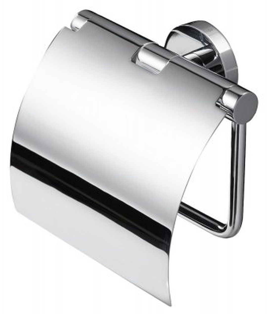 Toilet roll holder with cover in chrome finish