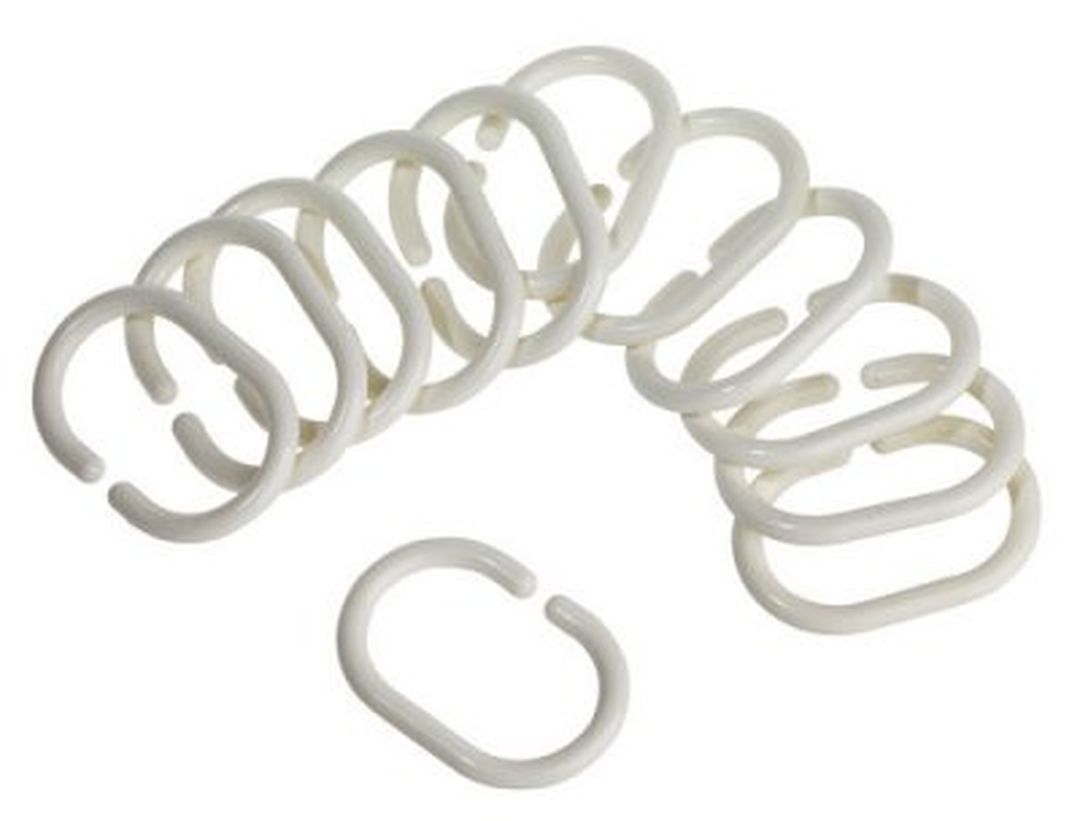 Duschdraperi-ringar vita plast, 12 st /förp