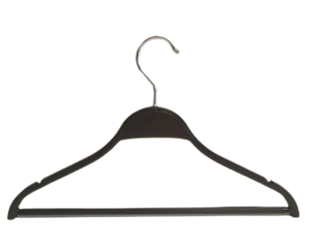  Svart plastgalge med stång. Jack på toppen och kromad krok.