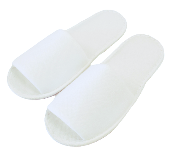 Comfort frotté toffla vit, öppen tå, 3mm sula